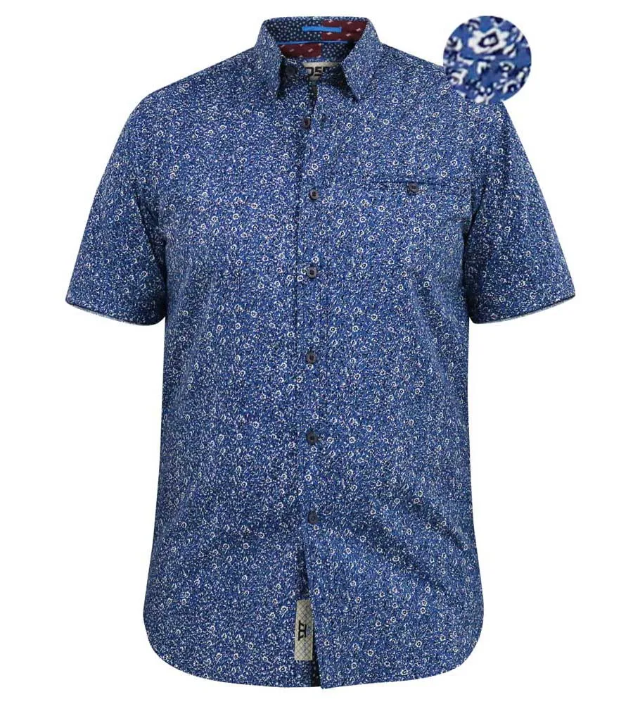 D555 Big Mens Blue Short Sleeve Shirt With All Over Micro Print (KYLE)